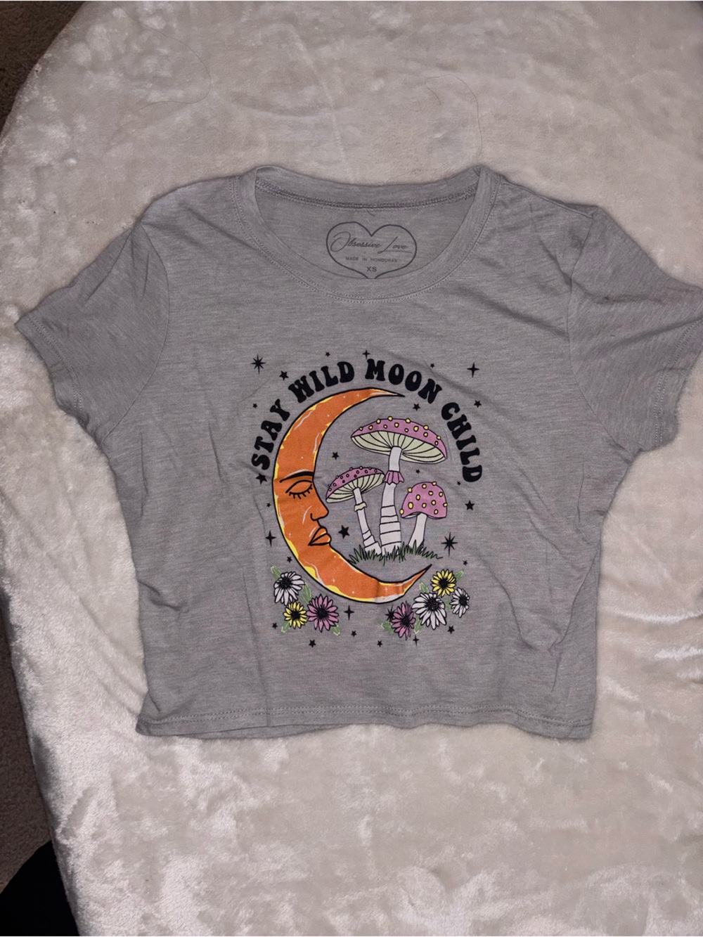 Stay Wild Moon Child Gray Graphic Crop Tee